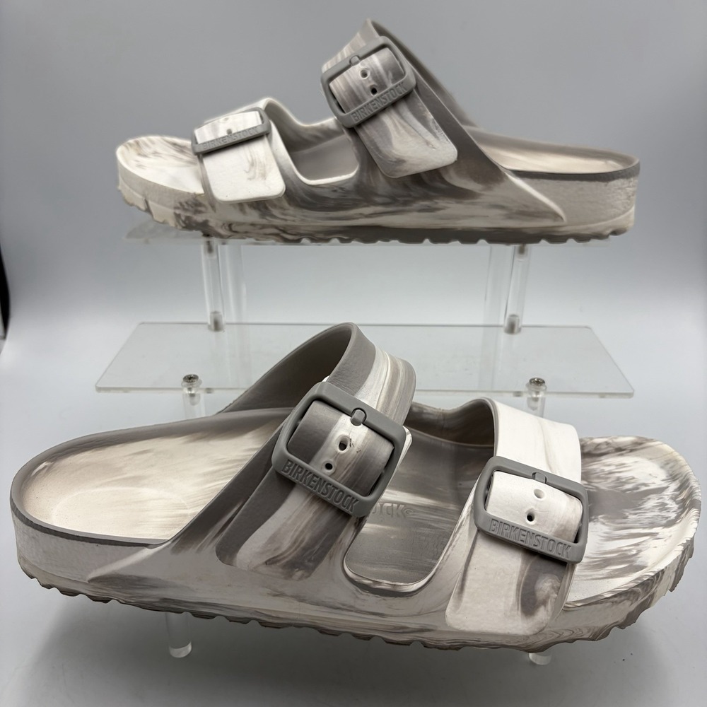 Birkenstock Arizona EVA Sandal Womens 38 Marbled Gray White Two Strap Lightweigh